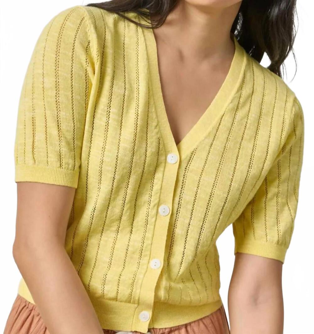NEW LILLA P short sleeves v-neck cardigan in lemon